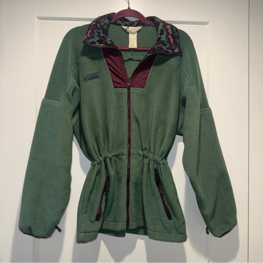 Vintage Columbia atzec Green Fleece Zip-Up Jacket waistband 90s Women’s Medium